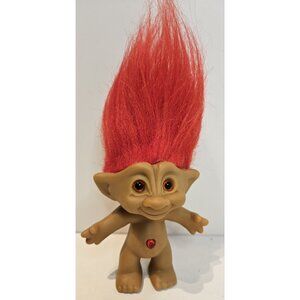 Vintage Red Hair Heart Gem Belly Treasure Troll Ace Novelty Co. With Clothes